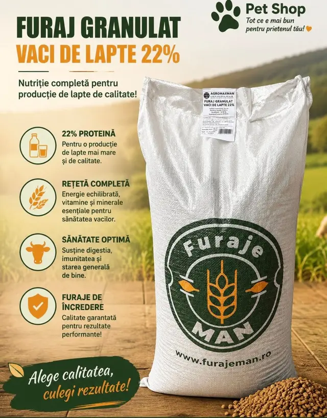 Furaj granulat MAN pentru vaci de lapte cu 22% proteină